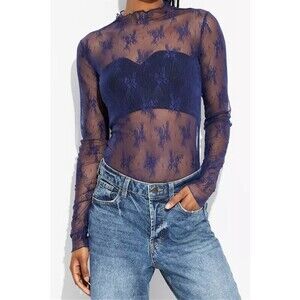 1I1399 N Lace Mesh Sheer Top Navy Various Sizes